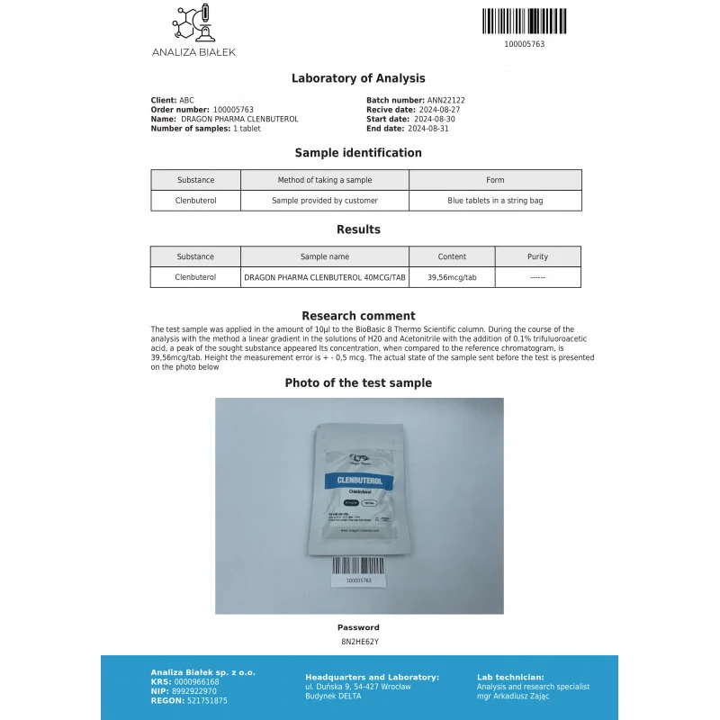 clenbuterol authenticity lab report