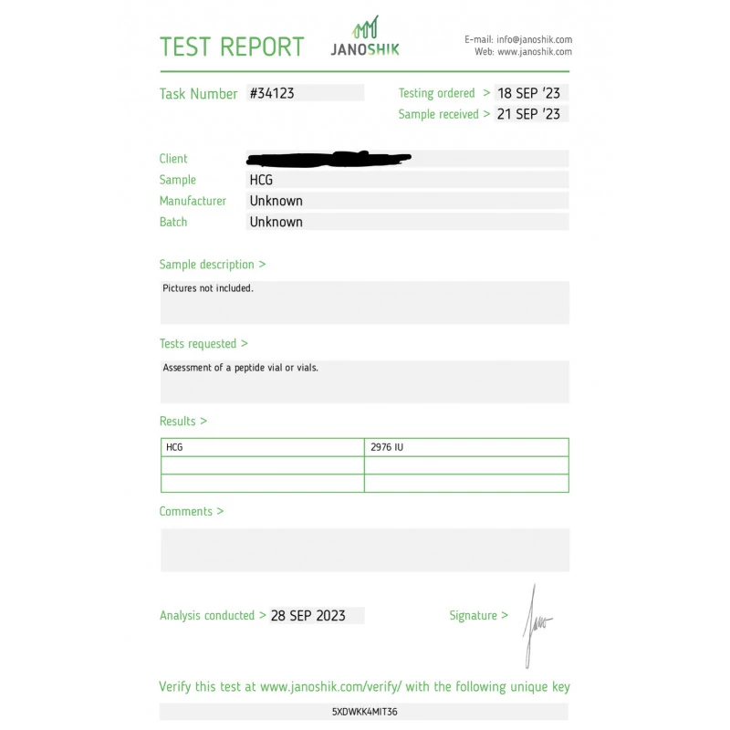 hcg 2500 iu authenticity lab report