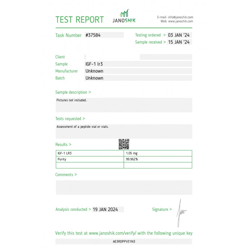 igf-1 lr3 authenticity lab report