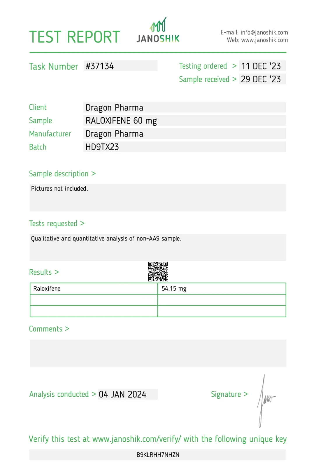 raloxifene authenticity lab report