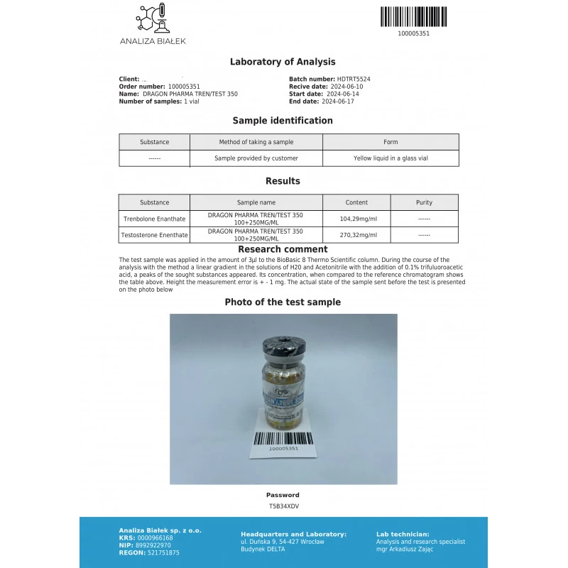 tren test 350  authenticity lab report