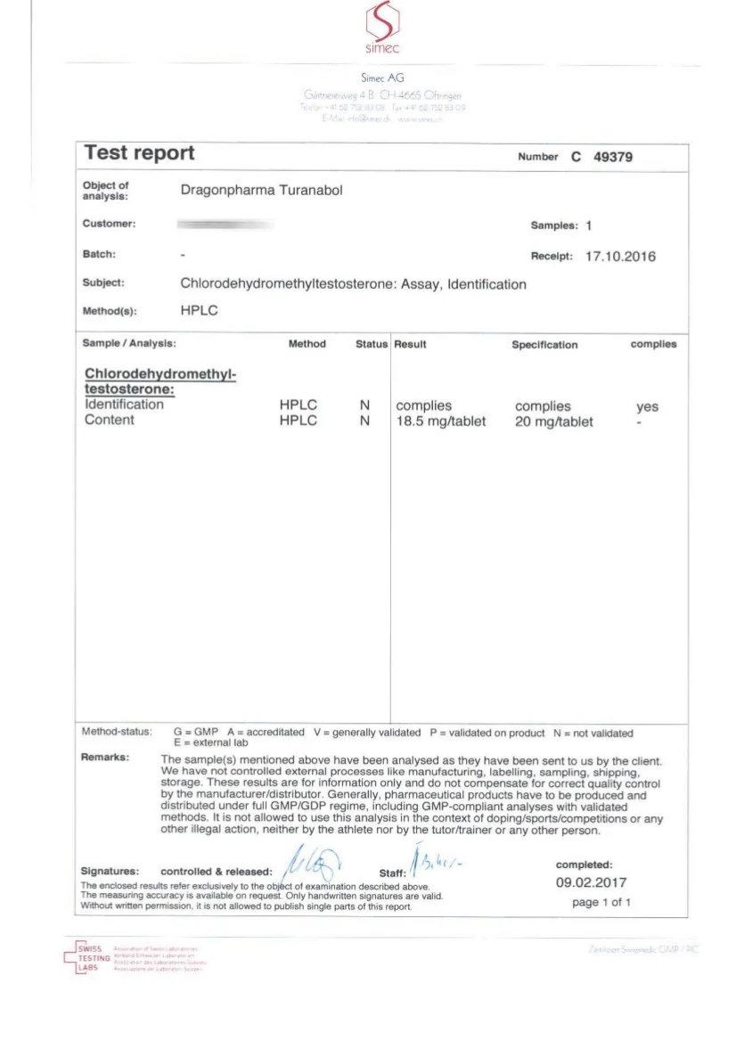 turanabol authenticity lab report