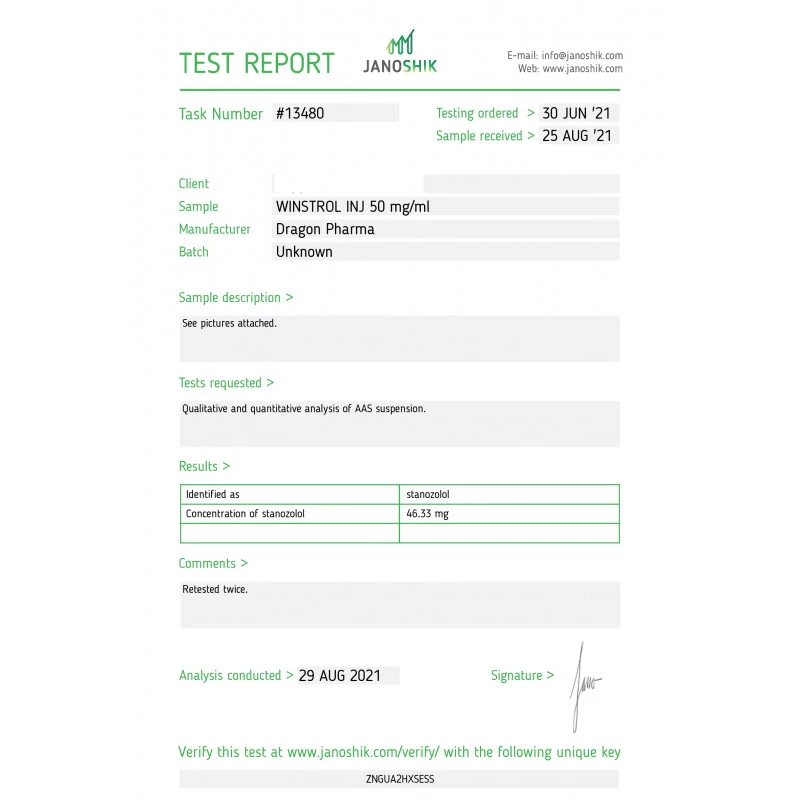 winstrol inj authenticity lab report